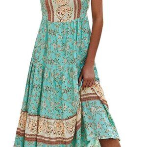 Women's Floral V-Neck Maxi Dress Spaghetti Strap Boho Summer Beach Cover Up